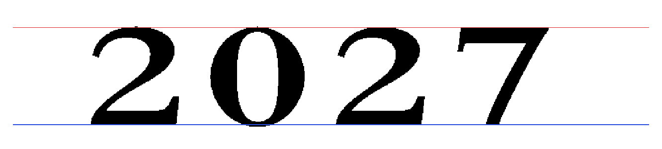 The digits “2027” with cap-height and baseline guides for alignment