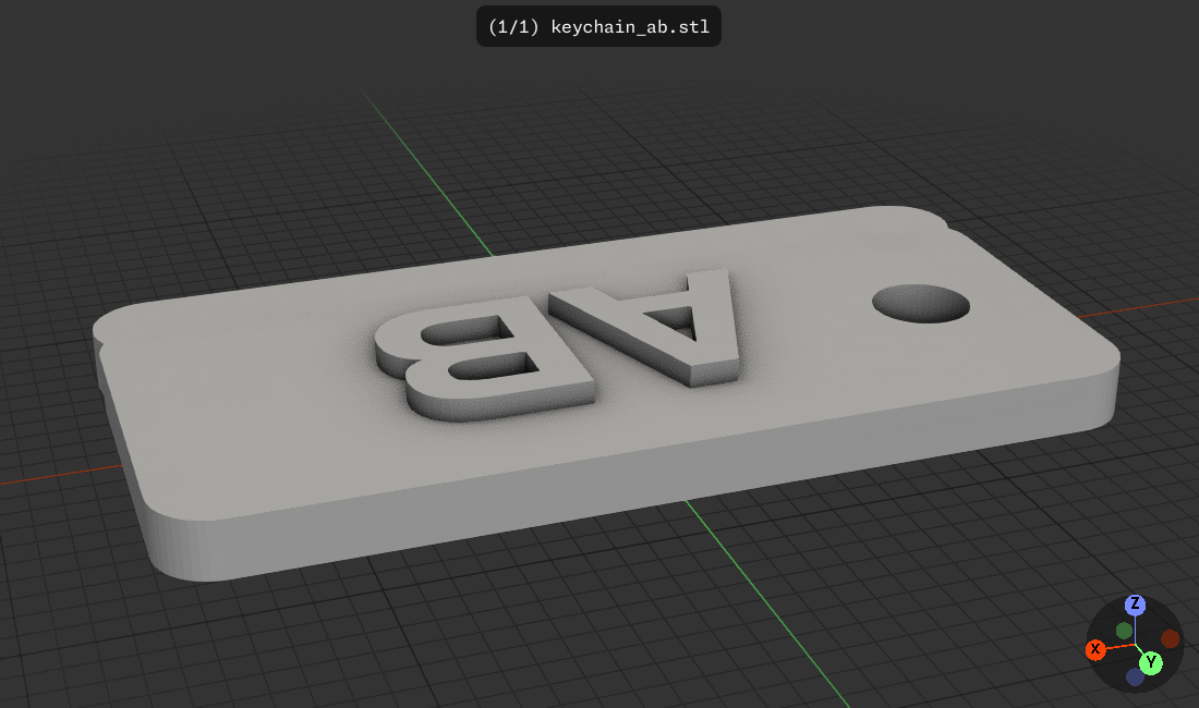 A keychain tag with my initials, designed by the system from scratch