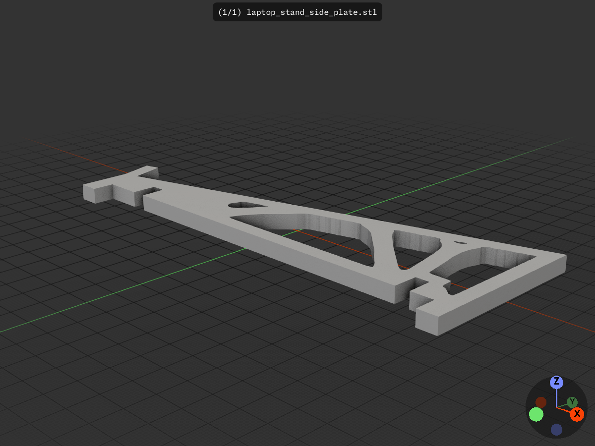 A generatively designed side plate of the laptop stand: a lacy truss