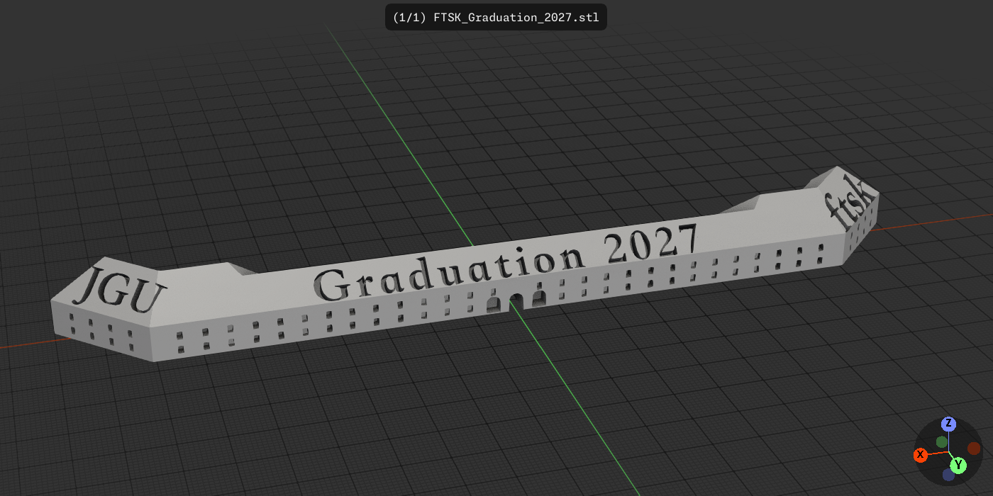 The finished building model with “Graduation 2027”