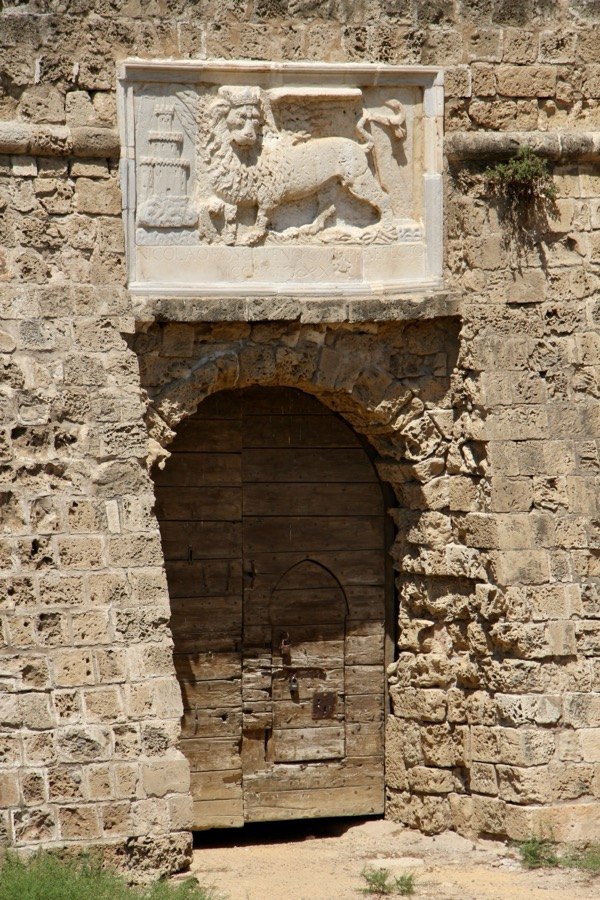 The Venetian stone gateway in Famagusta with the carved lion of Saint Mark above the doorway